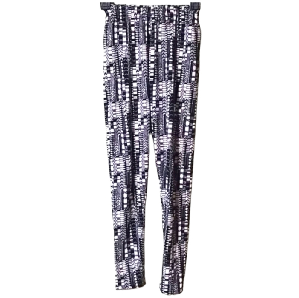 Black and white abstract pattern leggings elastic waistband